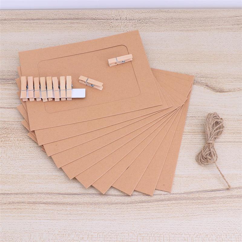 30 stuks 6 inch papieren fotolijst, retro kraft fotolijst hangende decoraties met touw en clips (kraft)