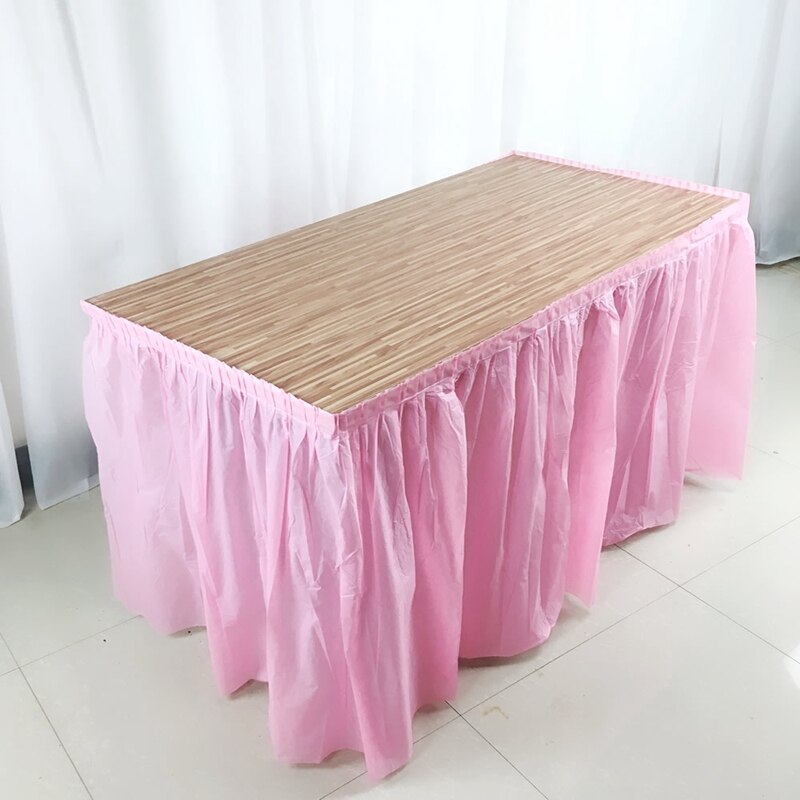 Disposable Table Skirt PEVA Table Skirting Rectangle Desk Skirt Kid Birthday Party Table Cover for Wedding Party Home Decoration: Pink Table Skirt