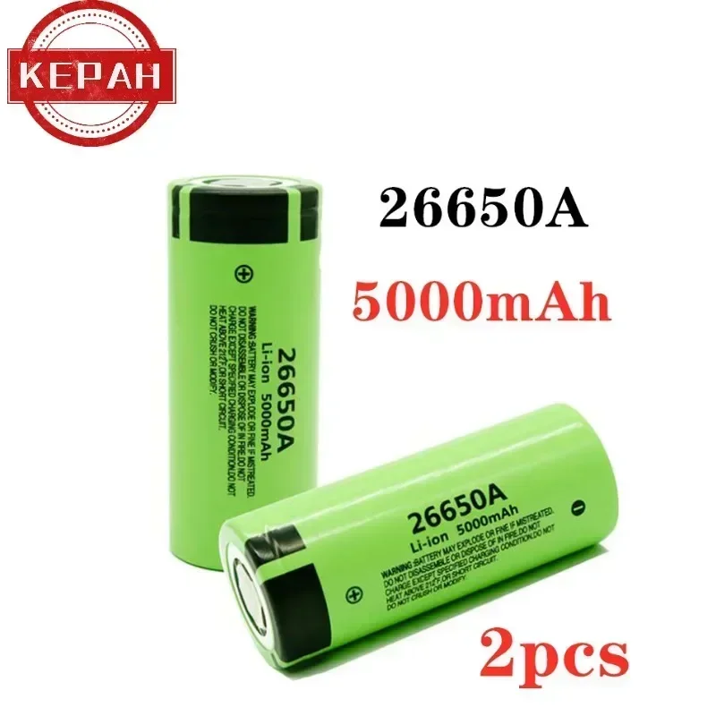 Original 26650 battery 5000mAh 3.7V 50A lithium ion rechargeable battery for 26650A LED flashlight+charger: black