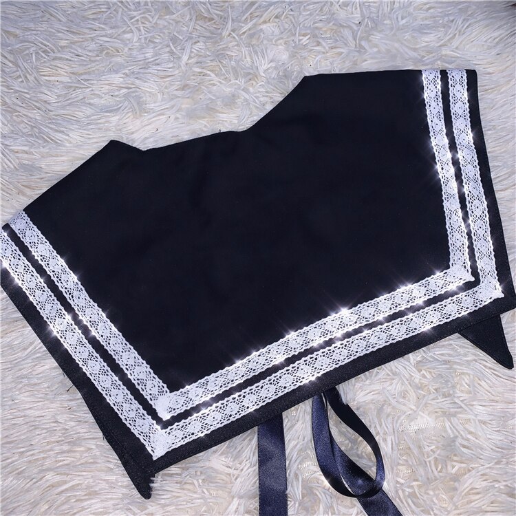 Japanese Cute Stripes Navy Collar Lace Up Girl Tie