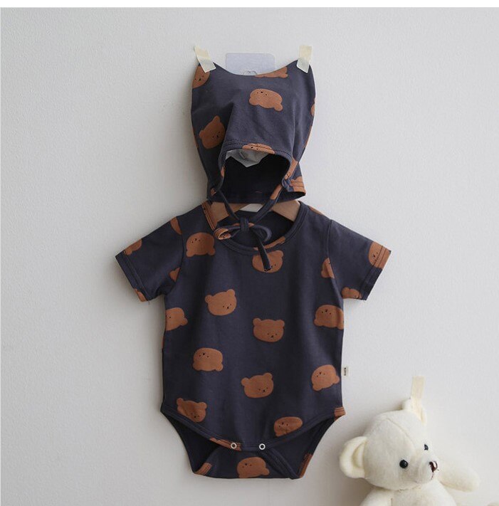 sommer eins Koreanische Baby einstellen Karikatur Tragen Jungen Mädchen Strampler + Hütte 2 stücke Baumwolle freundlicher Kleidung Neugeborenen Karosserie