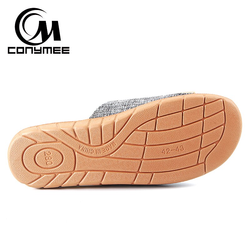 Conymee lin tofflor sommar män skor zapatos hombre inomhus hem toffel sandalias strand sandaler manliga flip flops