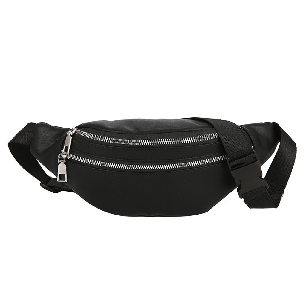 Taille Tas Vrouwen Canvas Leisure Panelled borst tassen Voor Meisjes Brief Bum Bag Packs Borst Crossbody tas riem: Black