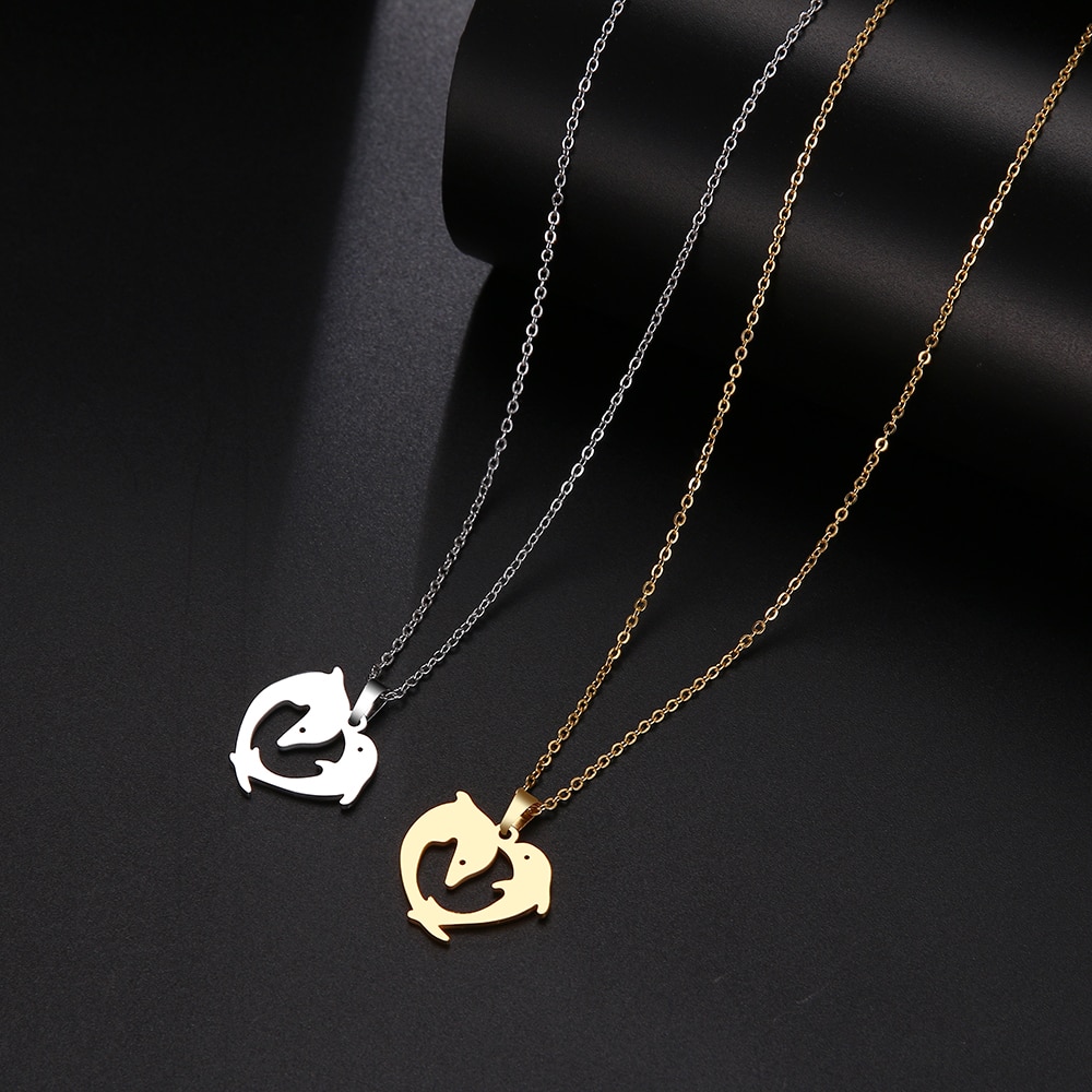 Dotifi Rvs Ketting Voor Vrouwen Man Speelse Paar Dolfijn Hanger Ketting Engagement Sieraden