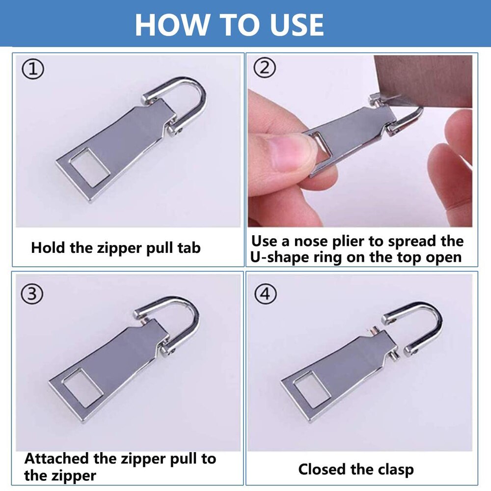 10pcs Zipper Pull Tabs Zip Fixer Replacements for Crafts Zipper Replacement Zipper Repair Kit DIY Detachable Zipper Pull Tab
