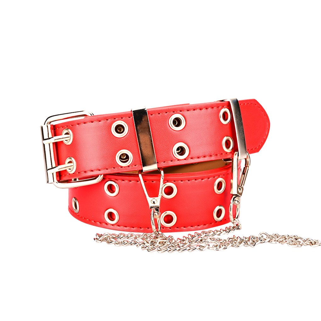Women Punk Chain Belt Adjustable Double Row Hole Eyelet Waistband with Eyelet Chain Decorative Belts: 02