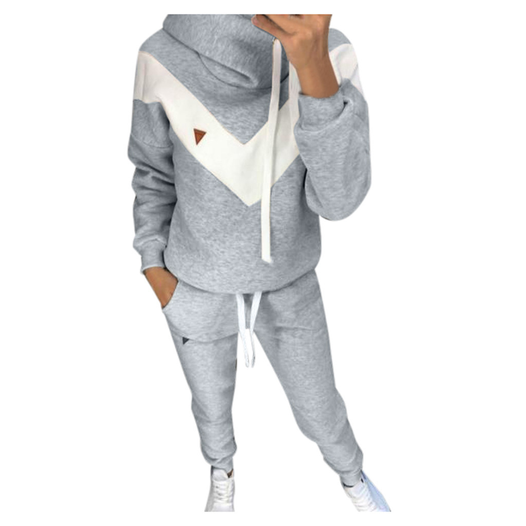 two piece set winter European And American Sportswear Fleece Women's Sports And Leisure Suit conjunto feminino#guahao: Gray / L