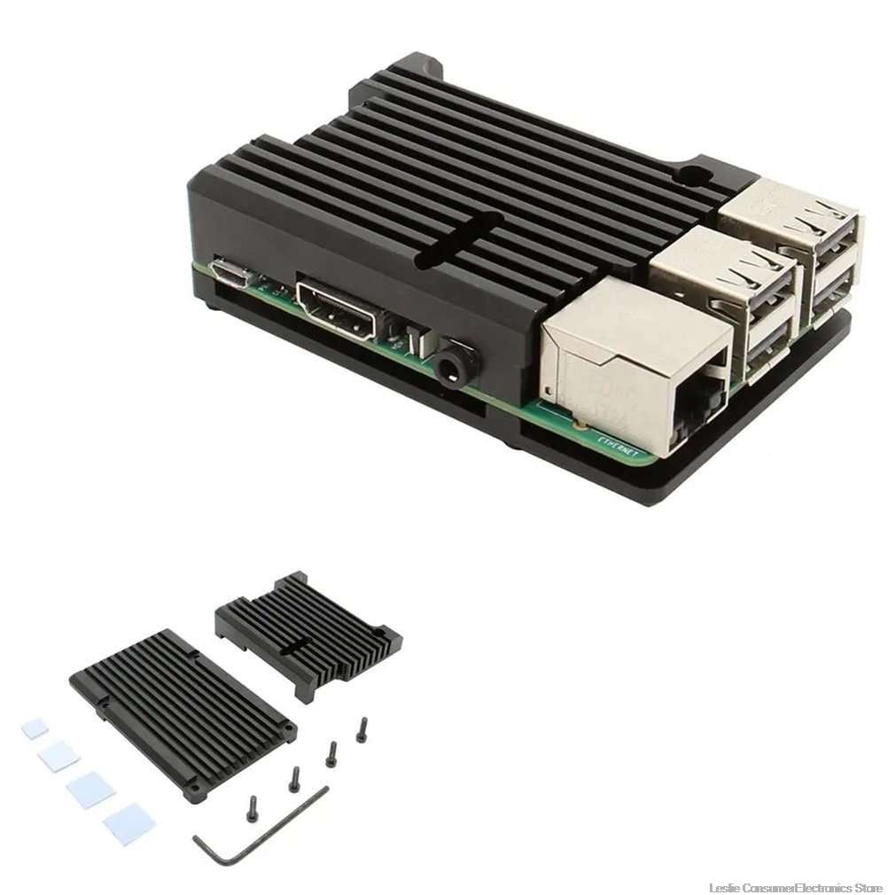 Raspberry Pi 4/3 Aluminum Case with Dual Cooling Fan Metal Shell Black Enclosure for RPI Raspberry Pi 4B/3B/3B+