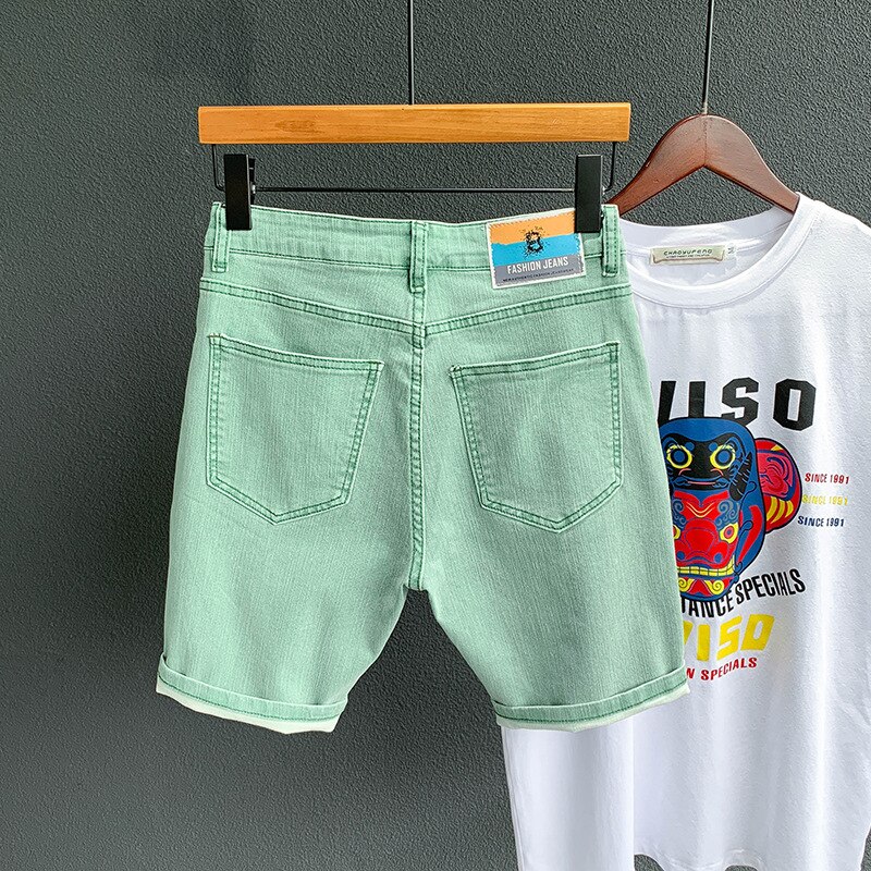 Green Denim Short Men Short Summer Cargo Jeans Short Men Casual Brand Classic Beach Men Hole Ripped Shorts