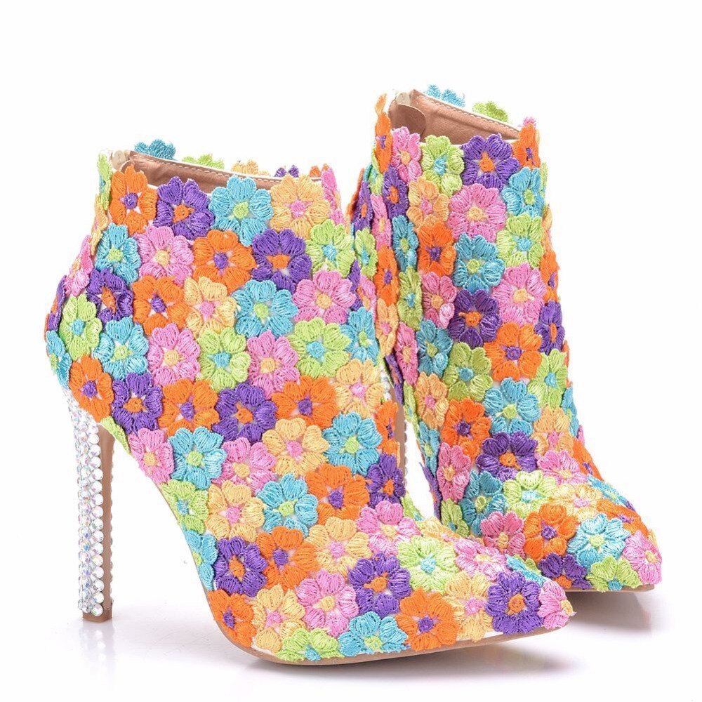, zapatos de boda de , botines para mujer, invierno, tacones súper finos, 11CM, cremallera, flor, perla, puntiagudos, bota para mujer