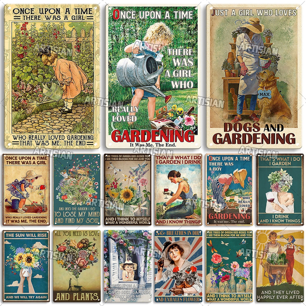 Artisian Tuin Metalen Poster Plant Tin Teken Meisje Decoratieve Plaque Wall Decor Garage Bar Pub Club Hotel Keuken Thuis Man cave