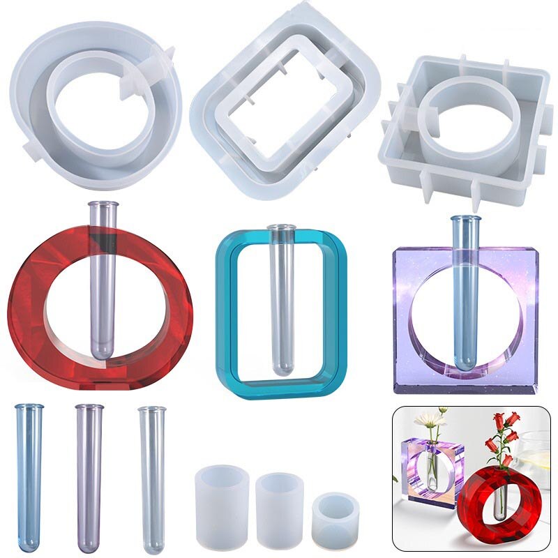 Flower Pot Hydroponic Cylinder Epoxy Resin Mold Test Tube Vase Silicone Bracket Silicone Mould DIY Crafts Jewelry Decor Tools