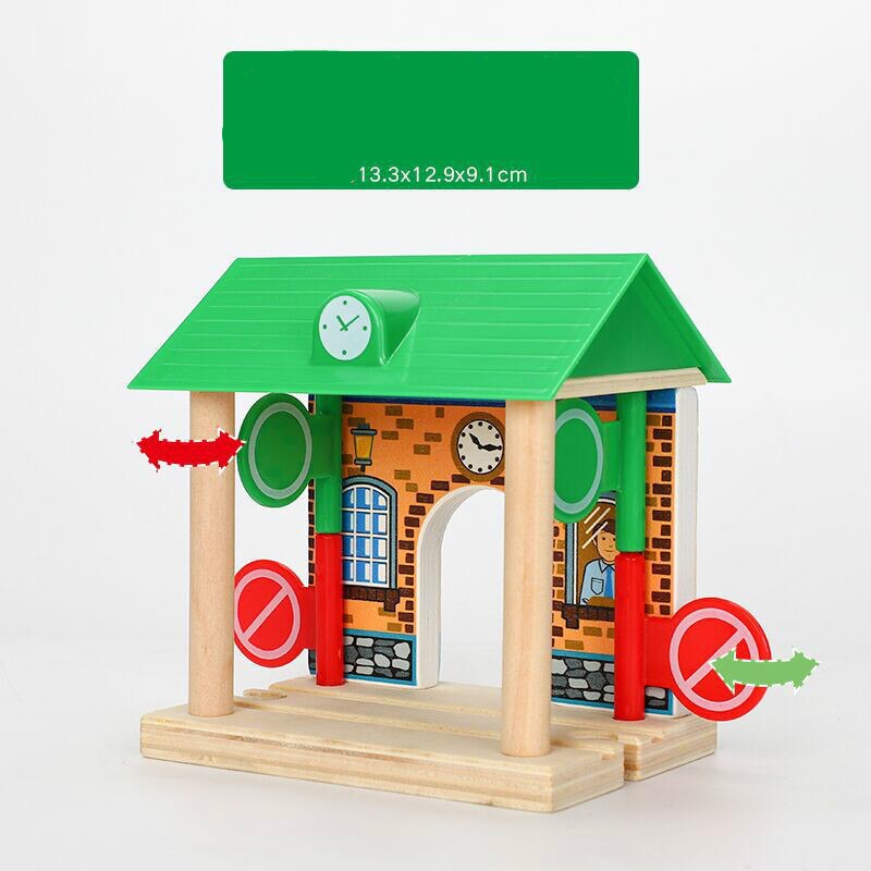 EDWONE-Neue Holz Eisenbahn Kleine Gas Station Zug Slot Zubehör Original Spielzeug Kinder Weihnachten Fit THOMA S BIRO Spielzeug: Green Station