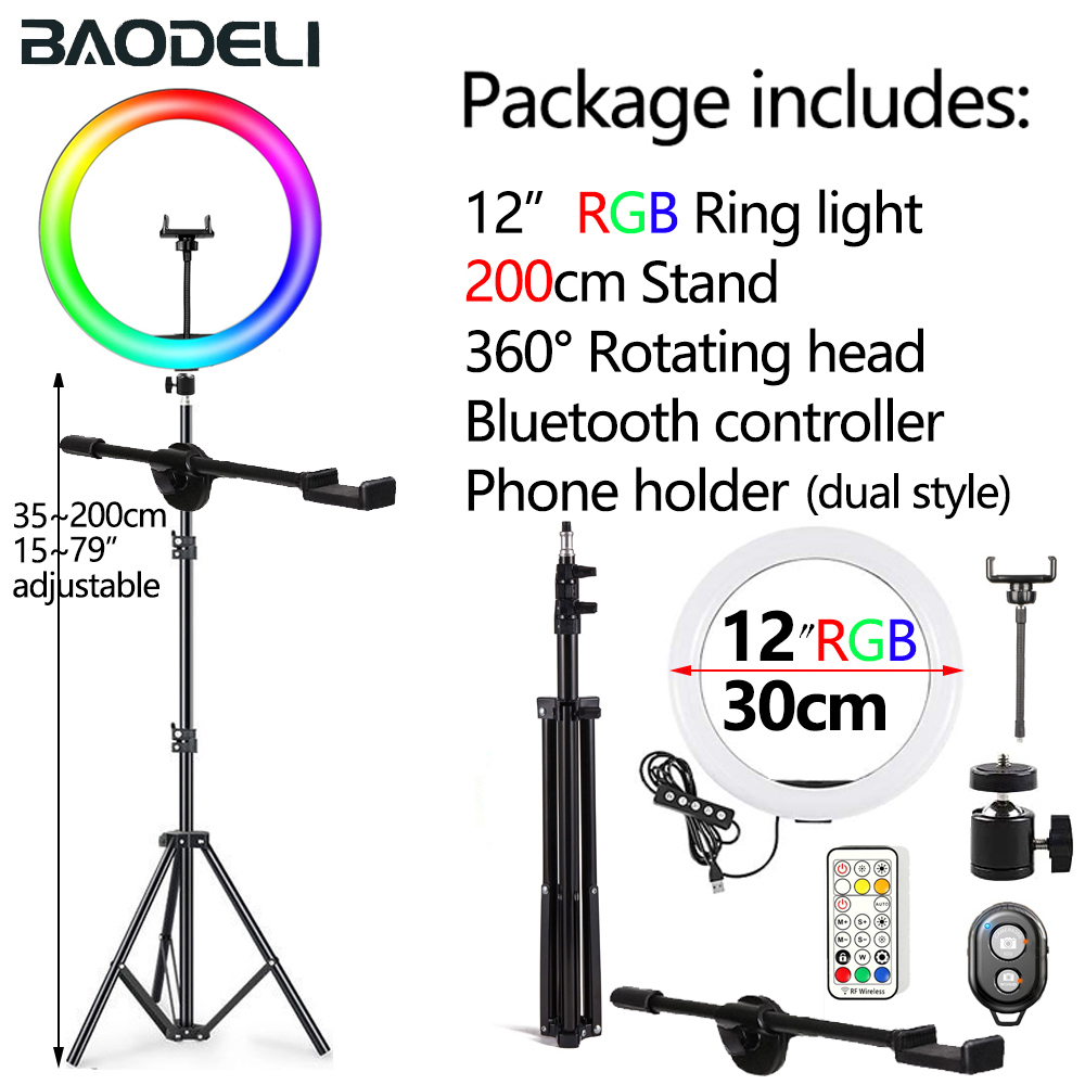 Anillo de luz Led para Selfie, lámpara de luz de relleno circular de 30cm, 12 pulgadas, con trípode y soporte para teléfono