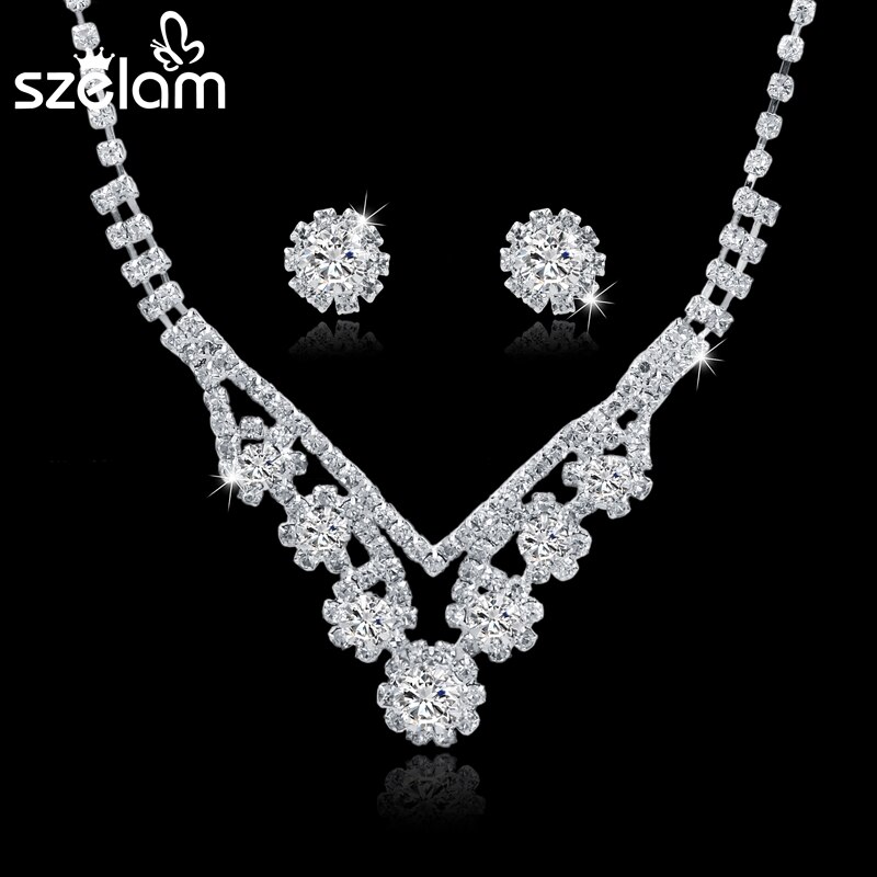 Sselam-ensemble de bijoux en strass pour femmes, ensemble de bijoux de mariage, collier, boucles d&#39;oreilles, pompon, accessoires, SET150067