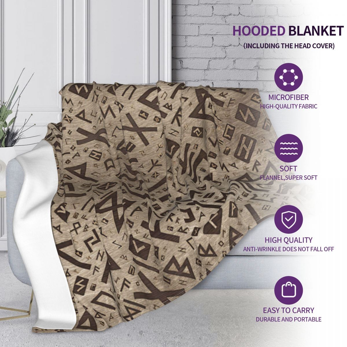 Elder Runes - Futhark Pattern Gold Framed On Wood Hooded Blanket 3D full print Wearable Blanket Adults Kids style