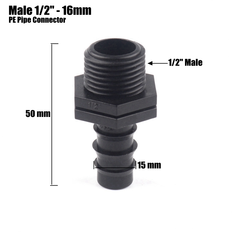 3 pcs 1/2 "3/4"-16 ~ 25mm PE Pijp Connector Irrigatie Slang Pagode Connectors Irrigatie Pijp schroefdraad Straight Connector Adapter: Male 1l2 Inch-16mm