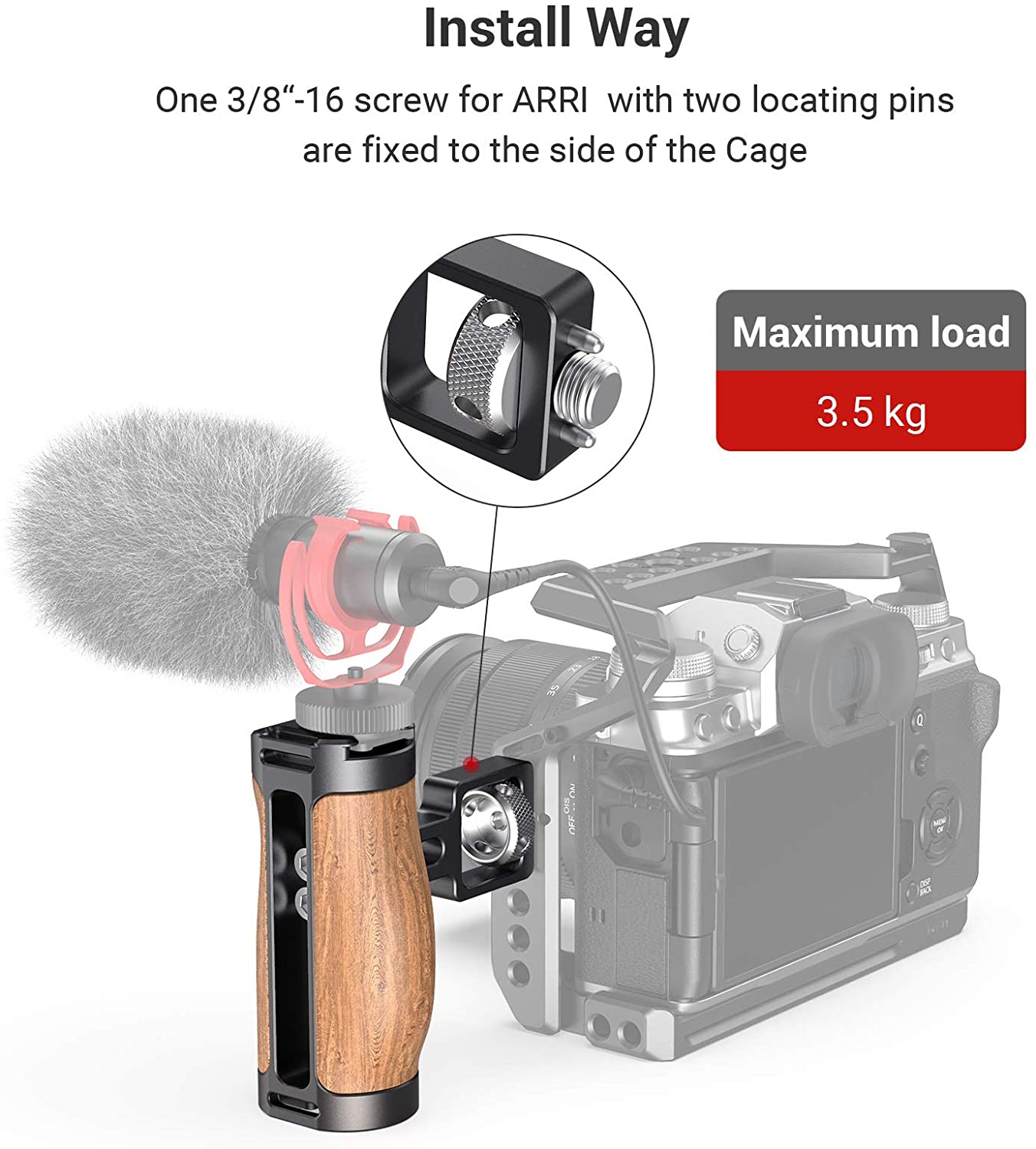 SmallRig Universal DSLR Camera Hand Grip Wooden Mini Side Handle (1/4”-20 Screws) can use w/ SmalRig A6400 A6500 Cage 2913