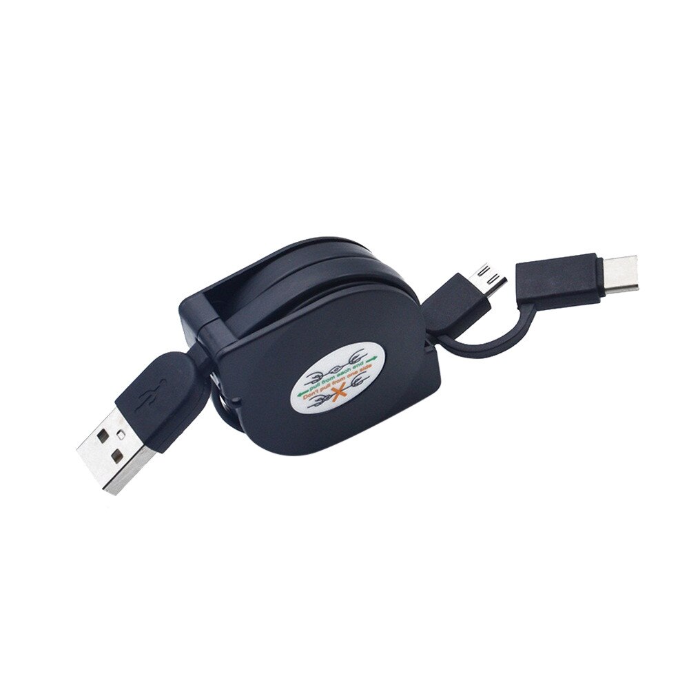 1m 2 in 1 usb-oplaadkabel voor iphone & micro usb & usb c-kabel intrekbare draagbare oplaadkabel voor iphone  x 8 samsung: Bk
