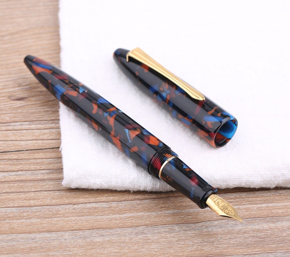 Moonman M100 Acrylic Resin Fountain Pen Schmidt Converter and Fine Nib 0.5mm Ink Pen Gold Trim Writing Pen