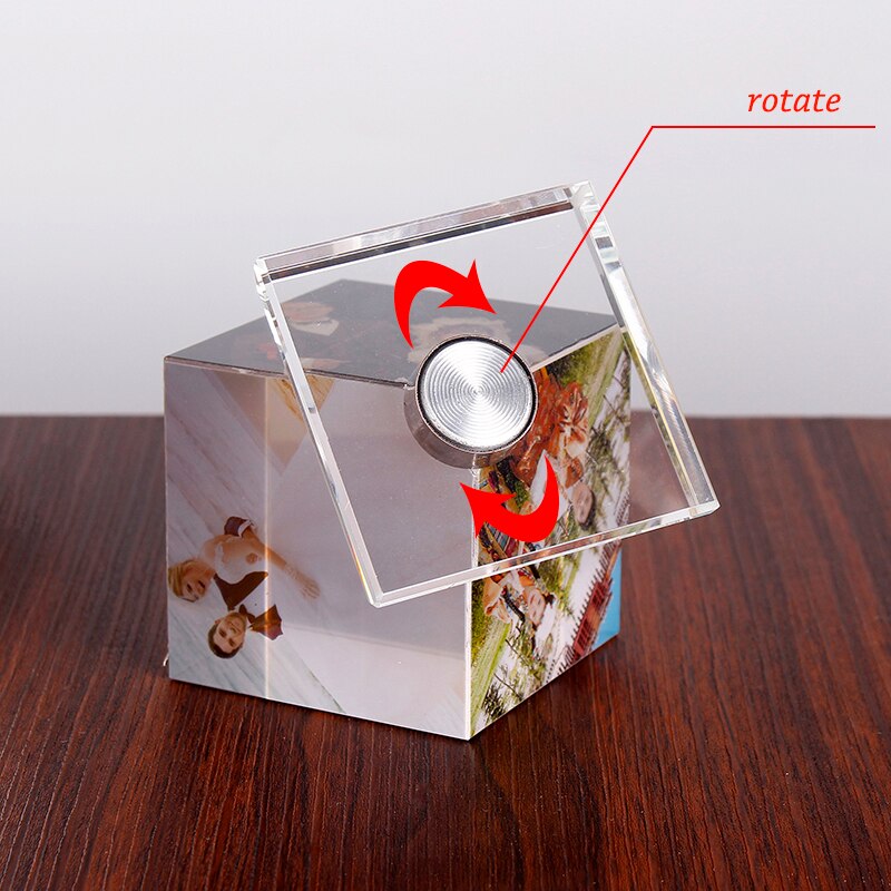 Customization Pictures Frame DIY Cube Shape Rotating Crystal Photo Frame Birthday Wedding Travel Souvenir Home Decoration