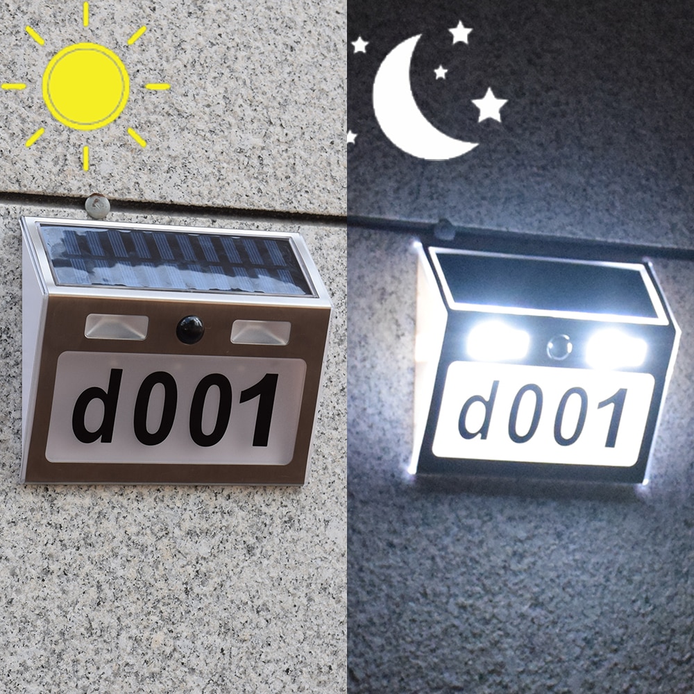 House Number Outdoor LED Solar Light Motion Sensor Door Number Plate House Address Numbers and Letters Waterproof Doorplate