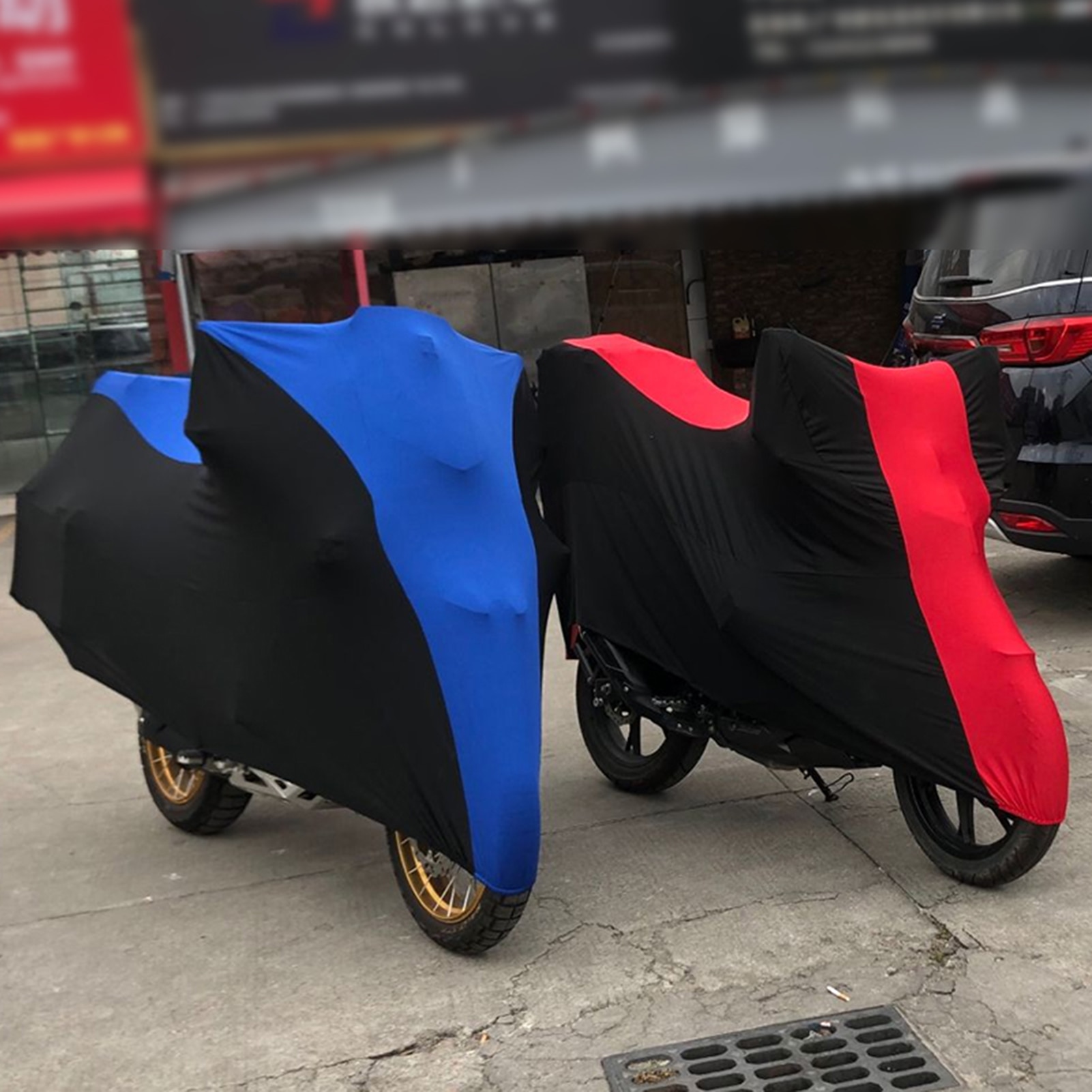 Universal Motorcycle Cover All Weather, Elastic Outdoor Dustproof Full Cover Rain Sun UV Protection