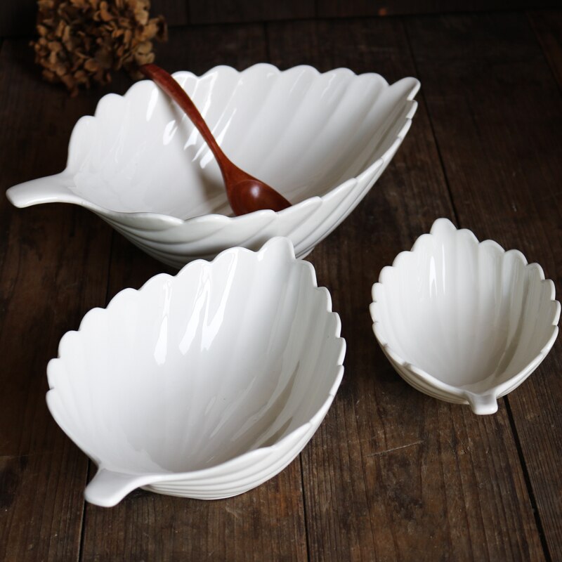 Pure White Ceramic Leaf Set Plate/Deep Plate Fruit Plate Flour Cooking Plate