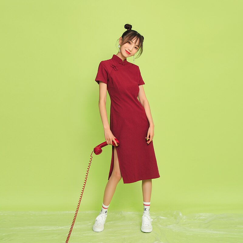 Chinese Traditional Improved Cheongsam Summer Short-sleeved Mini Qipao Dress Modern Daily Slim Qipao Dresses Vestido