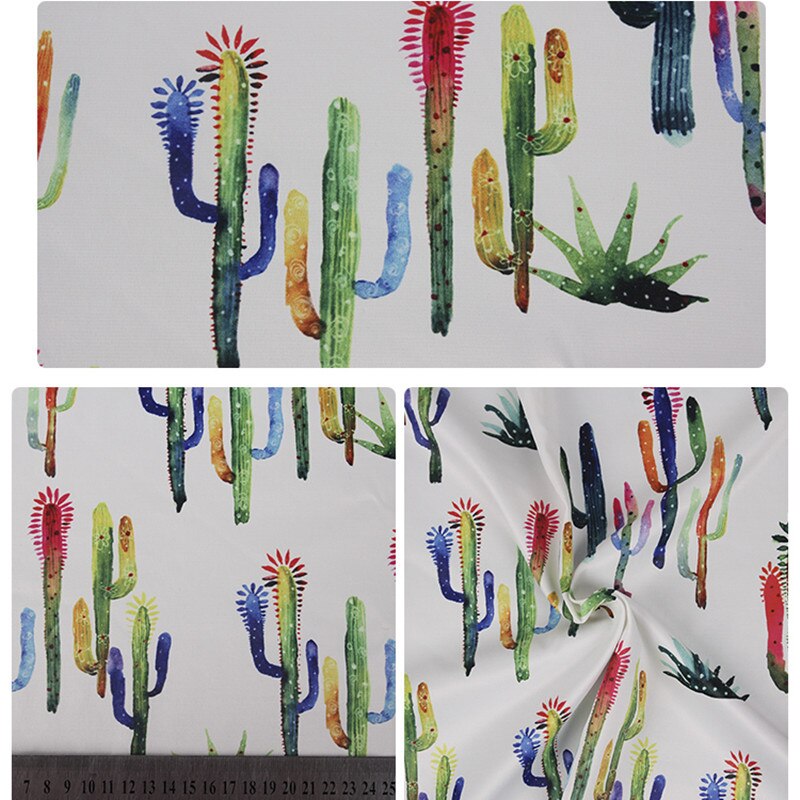 BZ87-tela de raso con estampado de Cactus para niños y mujeres, tela con estampado de Cactus de 100x140cm, vestidos y manteles, ropa de cama tela de costura DIY