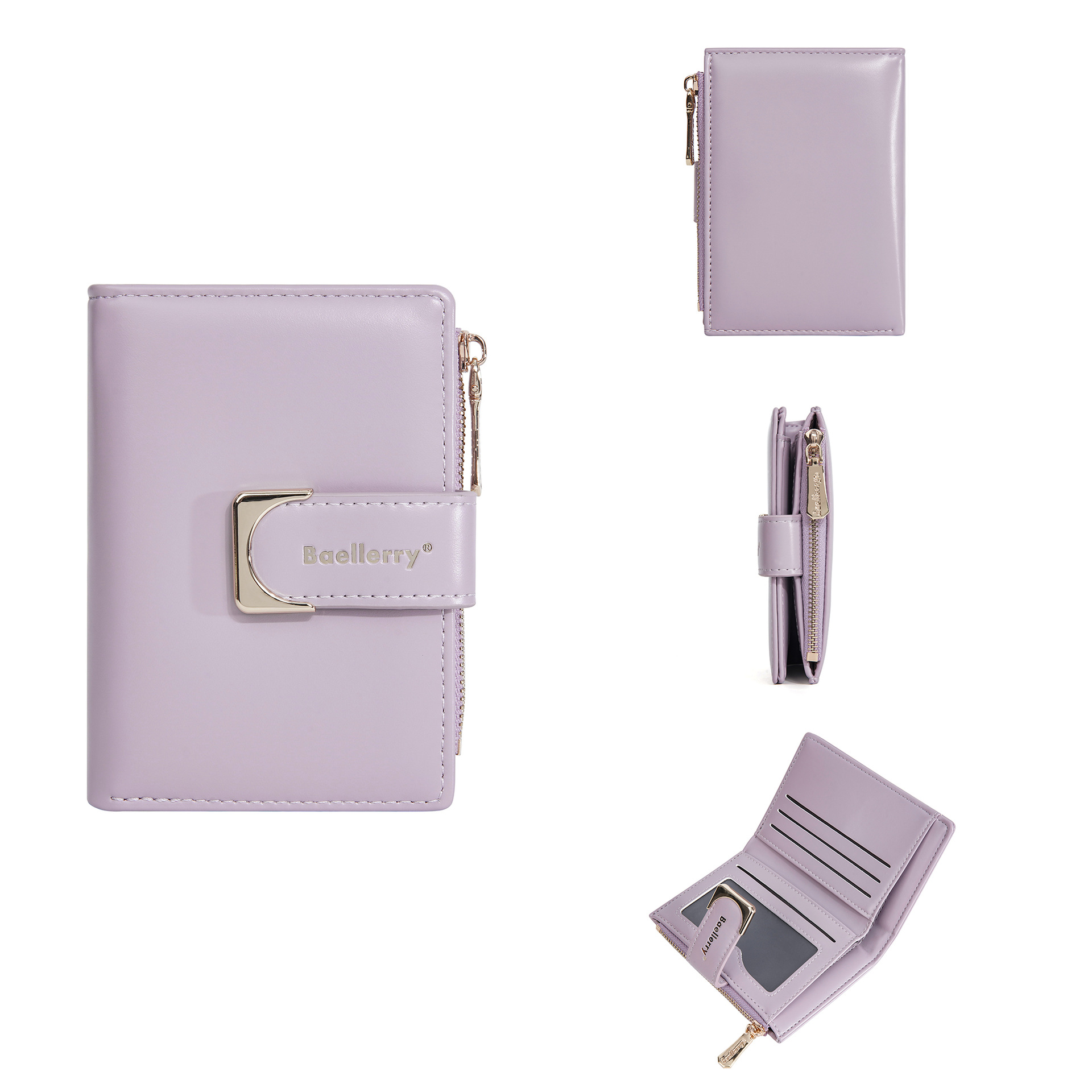 Damen-Geldbörse aus Leder, Damen-Geldbörsen, Kartenhalter, faltbar, tragbar, Damen-Geldbörsen: Lila