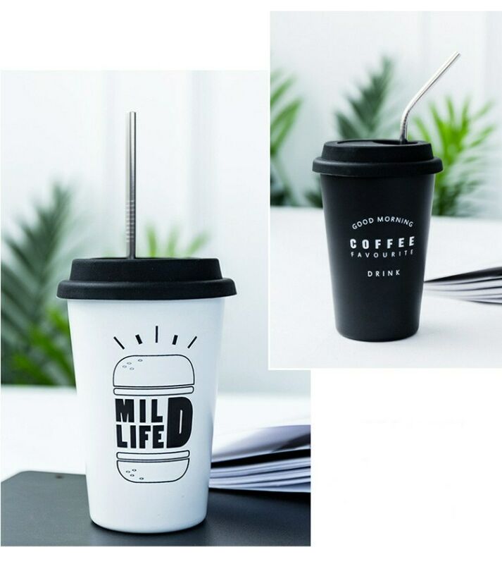 Reusable Ceramic Letter Travel Mugs Silicone Lid Bone China Cups Travel Mug Tea Coffee Portable Cups