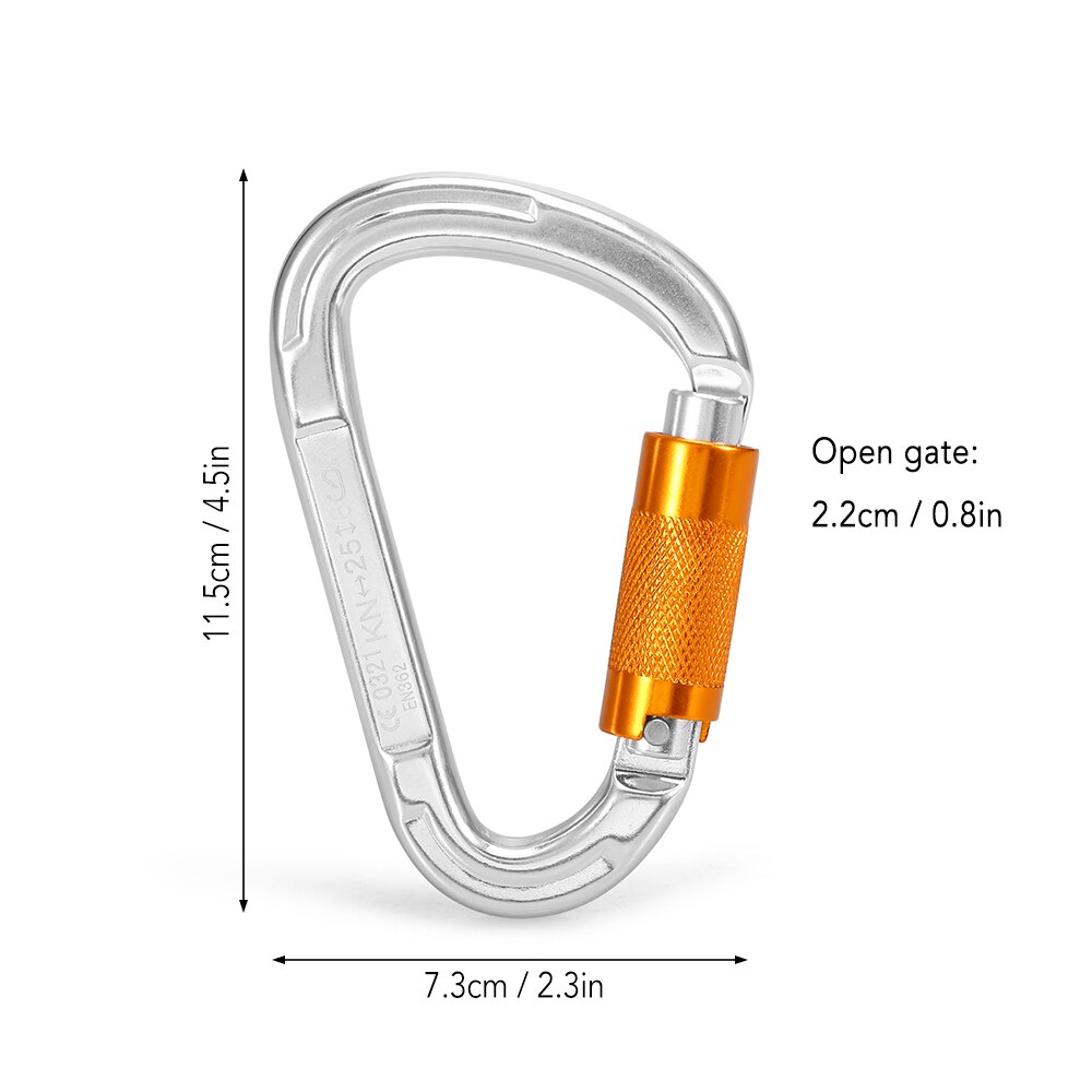 25KN Twist Locking Gate Carabiner Certified Auto Lock Carabiner Outdoor D-ring Buckle Climbing Rappelling Canyoning Hammock Clip