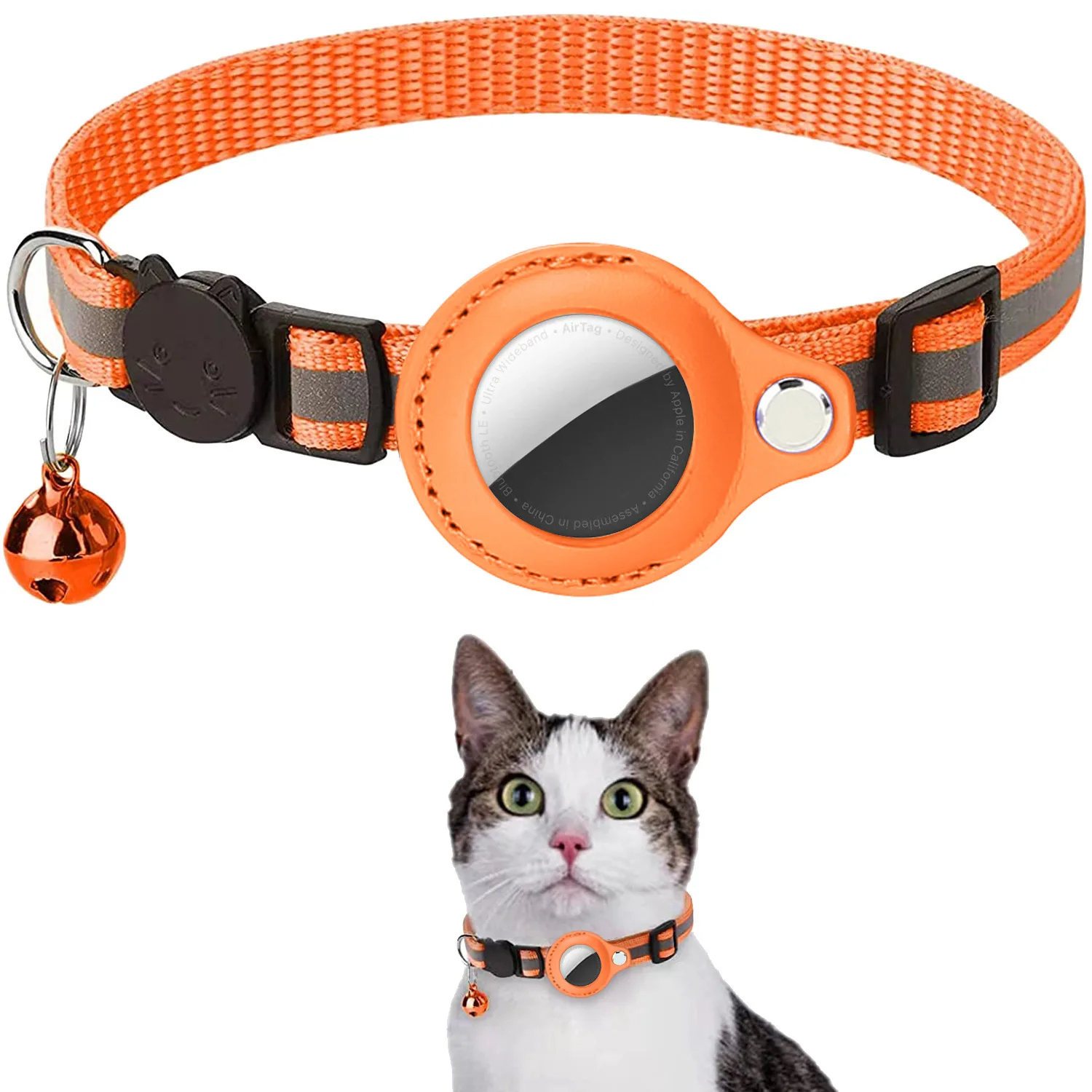 Gato airtag titular colar breakaway tiras reflexivas ajustável gatinho colar à prova dwaterproof água gato sino colar pet air tag caso: Dourado