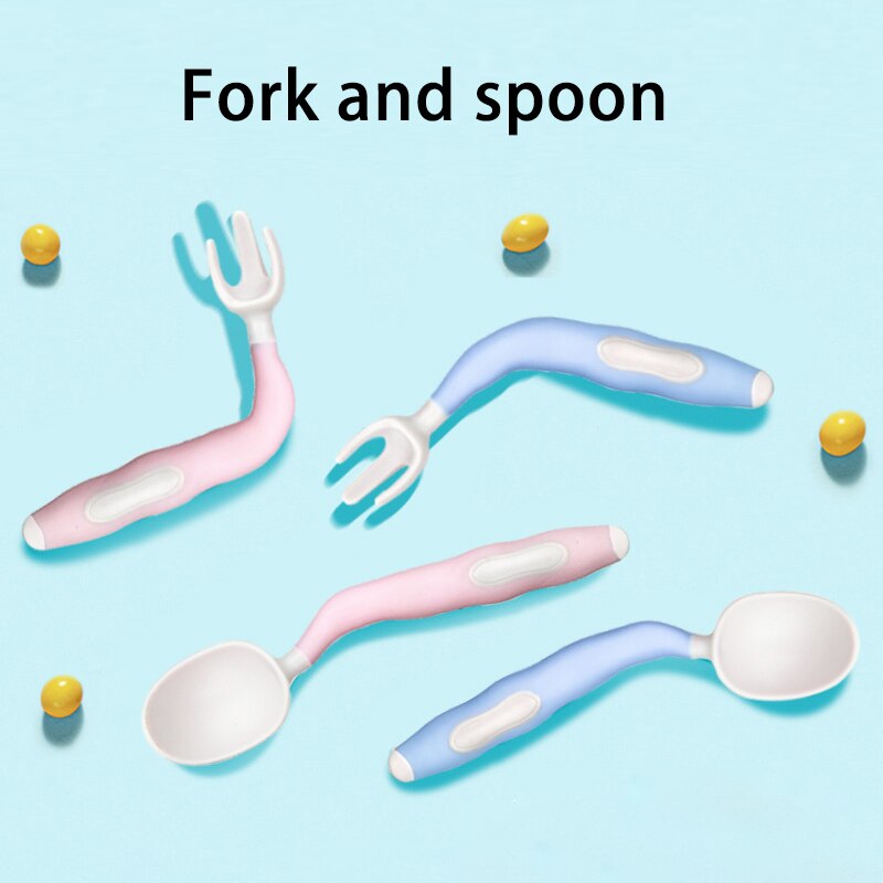2 Teile/satz Baby Obst Gabel Löffel einstellen Nette Karikatur Baby Ausbildung Löffel Gabel Geschirr einstellen Gebogene Biegen Baby Utensil setzt