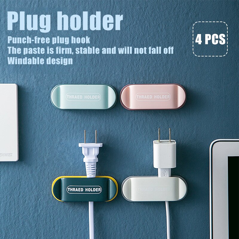 4 Pack Plug Cable Holder Clips Punch-Free Power Plug Hook Electrical Wire Plug Hooks Socket Hooks Holder Clips Storage Hanger