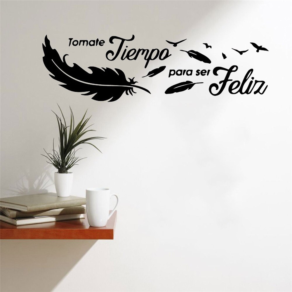Pegatinas de pared de plumas de vinilo para frases en español, calcomanía de pared impermeable, decoración de pared para niños, calcomanías de decoración de sala de estar