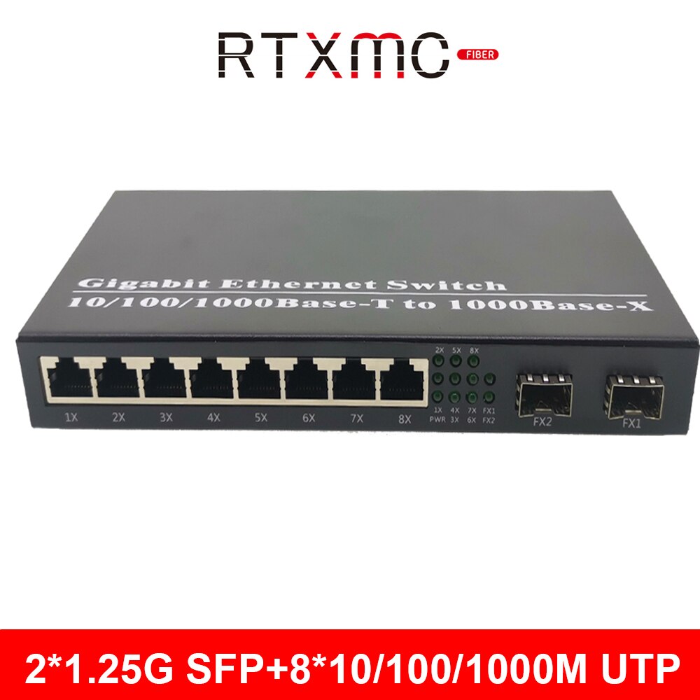 Conversor de mídia gigabit, 8 portas, rj45, 2g8e, 10/100/1000m, ethernet, transceptor de fibra óptica