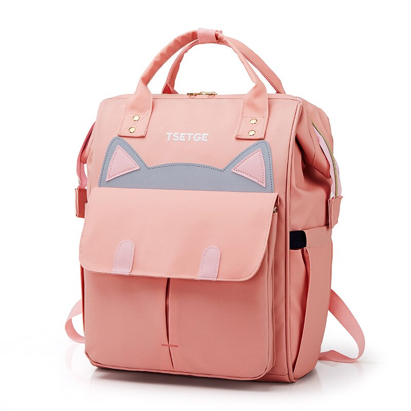 Stijl Kitten Luiertas Simple Mode Grote Capaciteit Mother 'S Tas Rugzak Lichtgewicht Rugzak: Pink