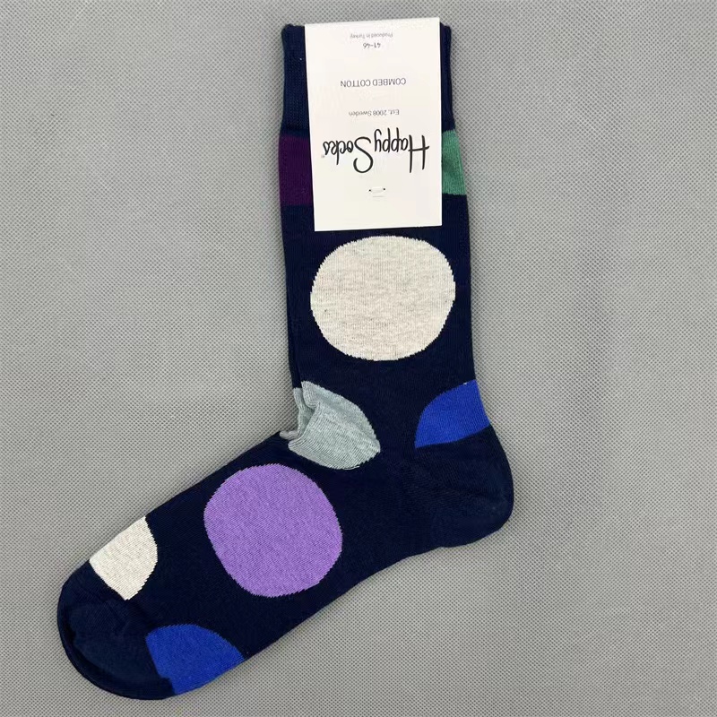 Happy Socks Men's Diamond Check Socks Four Seasons Pure Cotton Geometric Pattern Sports Socks Size 41-46