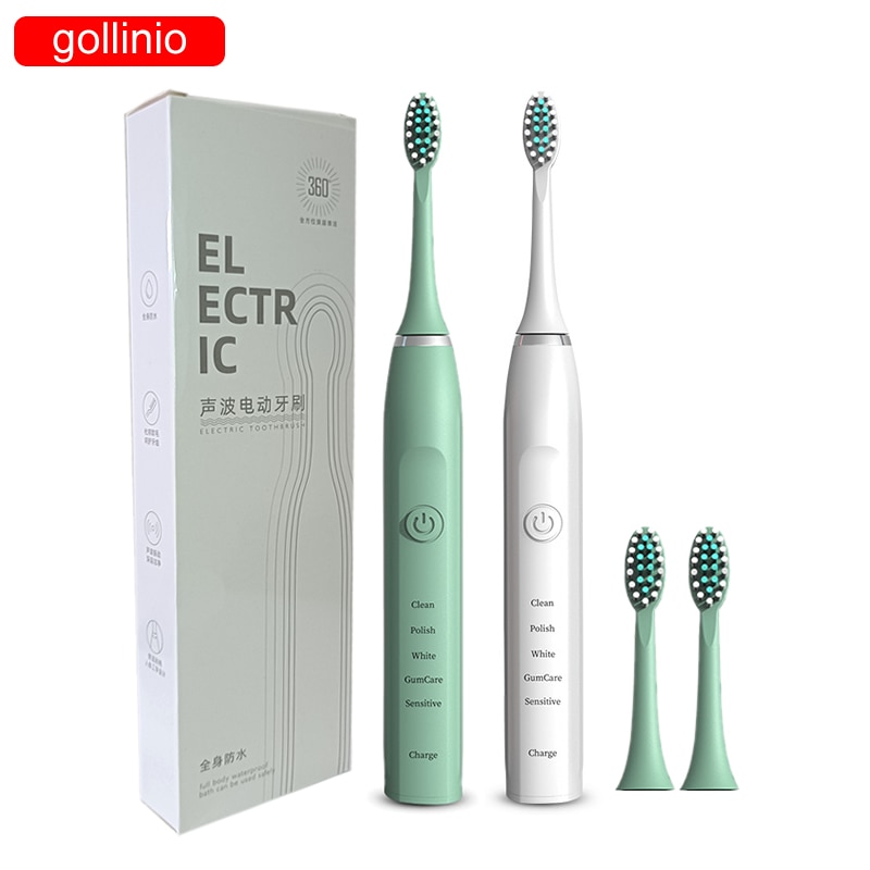 gollinio Sonic Electric Toothbrush Adult Timer Brush 5 Mode USB Charger Rechargeable Tooth Brushes Replacement Heads Set GL12A