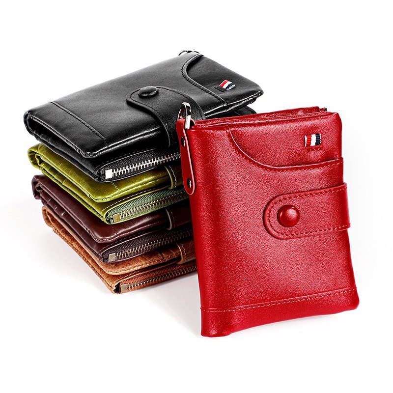 Genuine Leather Wallet Women Men Wallets RFID Card Vallet Short Purse Female Male Green Walet Portomonee Luxury Small Wallet Red