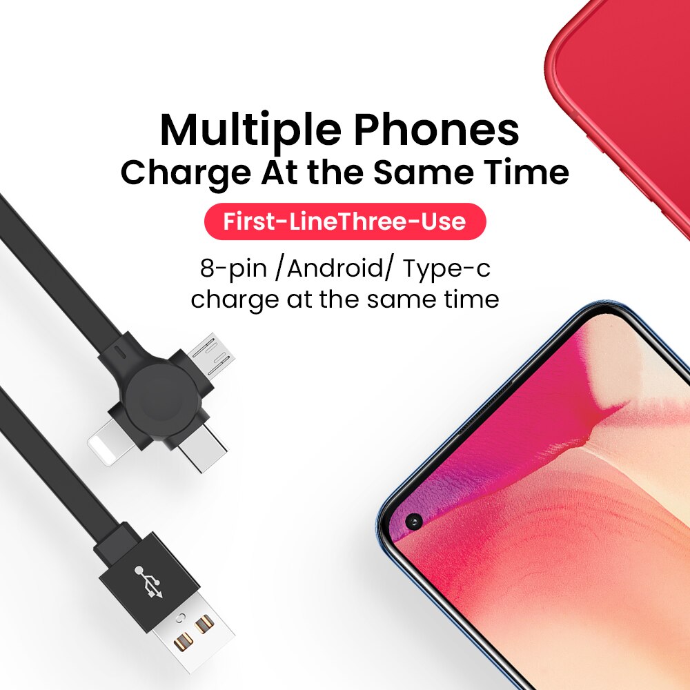 4 in 1 udtrækkelig 8 ben/usb type c/micro usb kabel til iphone 13 12 pro 1m mobiltelefon oplader datakabel ledning med telefonstativ