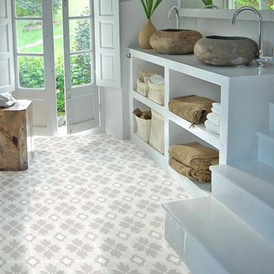 Wall Tile Transfers Stickers Self-adhesive Waterproof Vinyl Wallpaper for Kitchen Bathroom Floor Porch Wall Decor Peel &amp; Stick