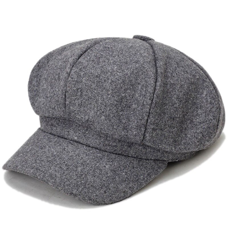 Gorro octogonal de lana para mujer Otoño Invierno , Boina de ala ancha, gorro informal cálido, Color sólido, elegantes sombreros de mujer: LGY