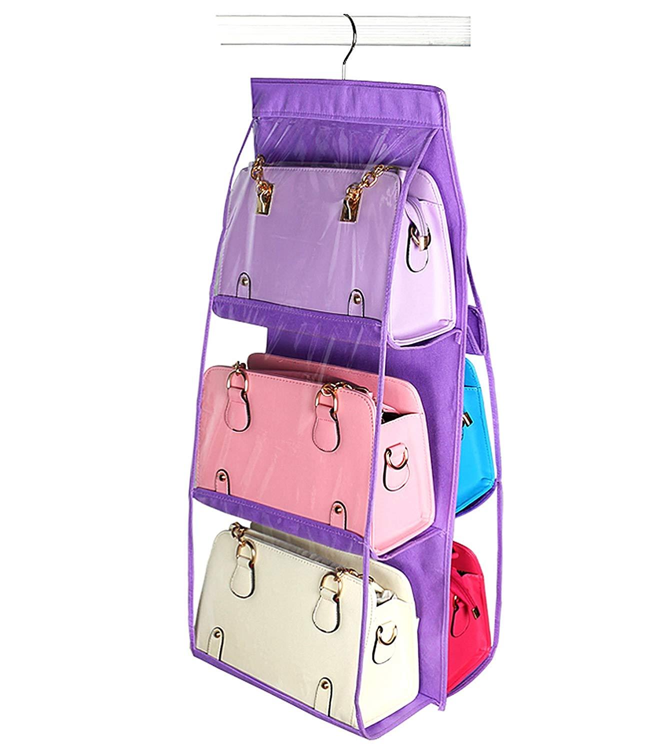 Organizador colgante para bolso de mano, con 6 bolsillos, para el hogar, para colgar en el armario, para guardar cosas, como bolsos de mano, carteras y otros artículos.: Púrpura 