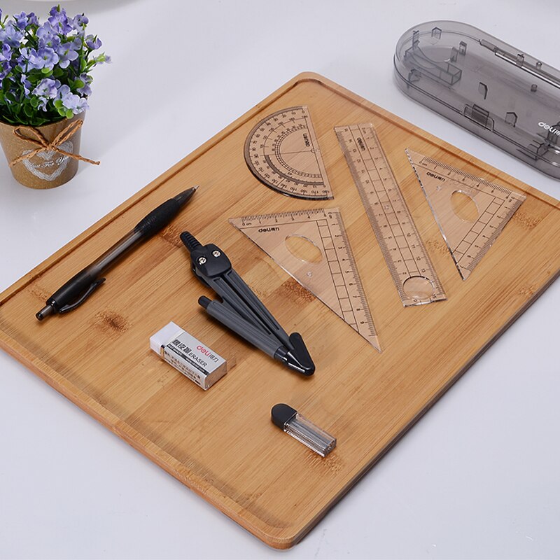 8Pcs/set Drawing Portable School Math Geometry Protractor Compass Ruler Pencil Essentials Math Study Tool Kit with Storage Box