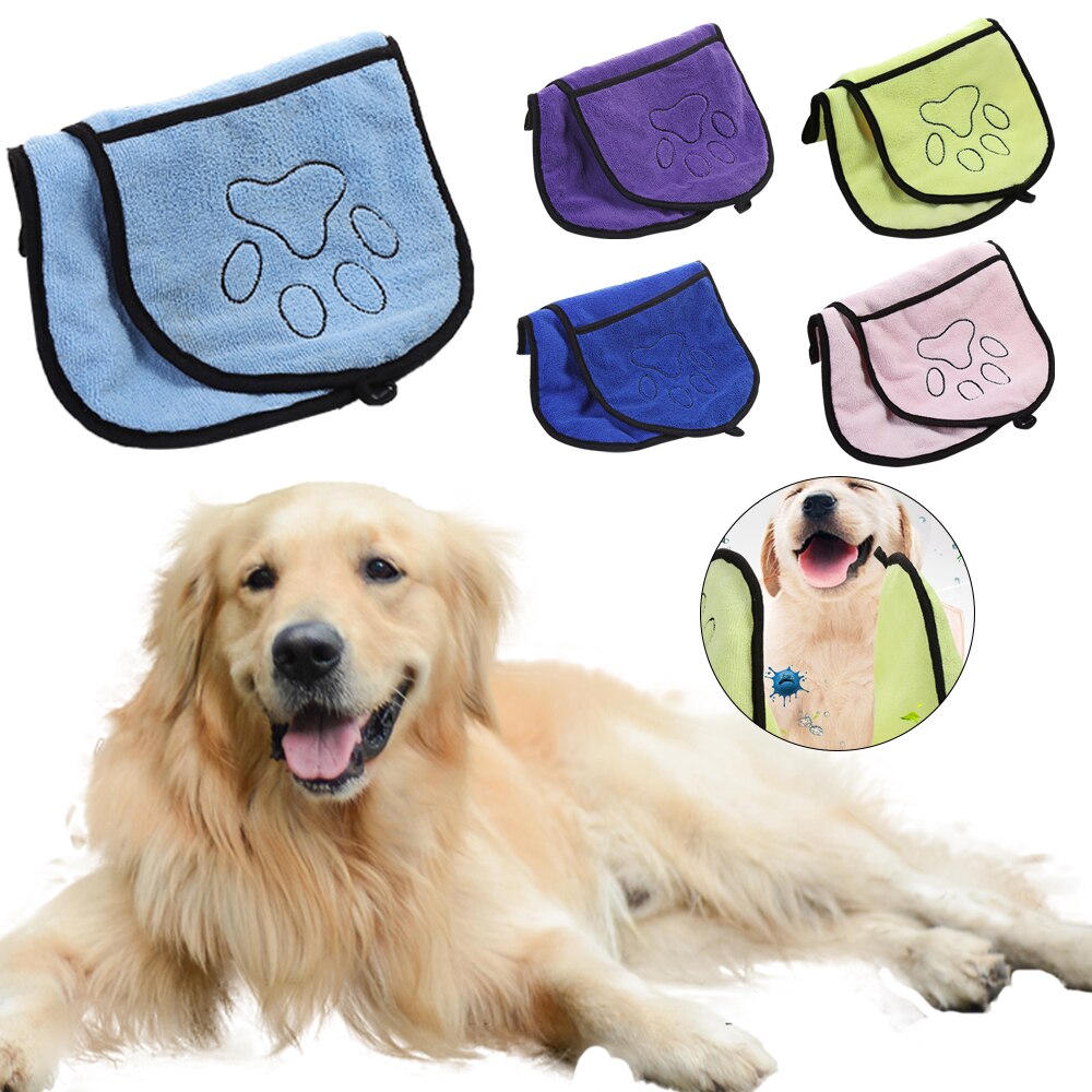 Portable Pet Dog Bath Towel Microfiber Ultra-Absorbent Cat Small Dogs Drying Towel Blanket With Pocket For Large Dogs Bathrobe