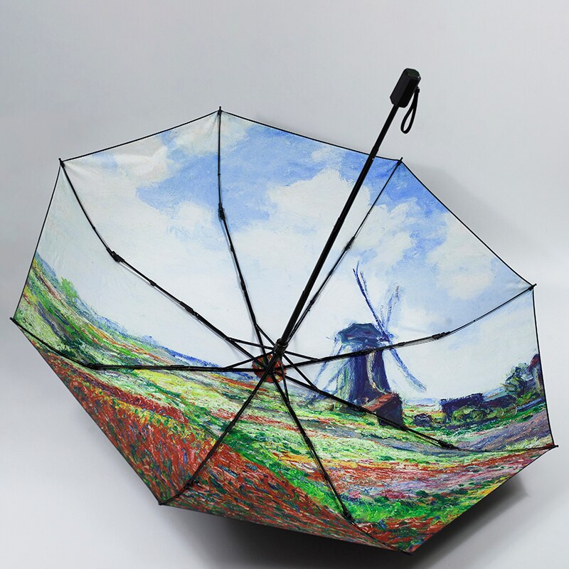 Claude Monet Oil Painting Umbrella Portable Manual 3-fold Rain Sun Umbrella For Women Parasol: manual umbrella-6
