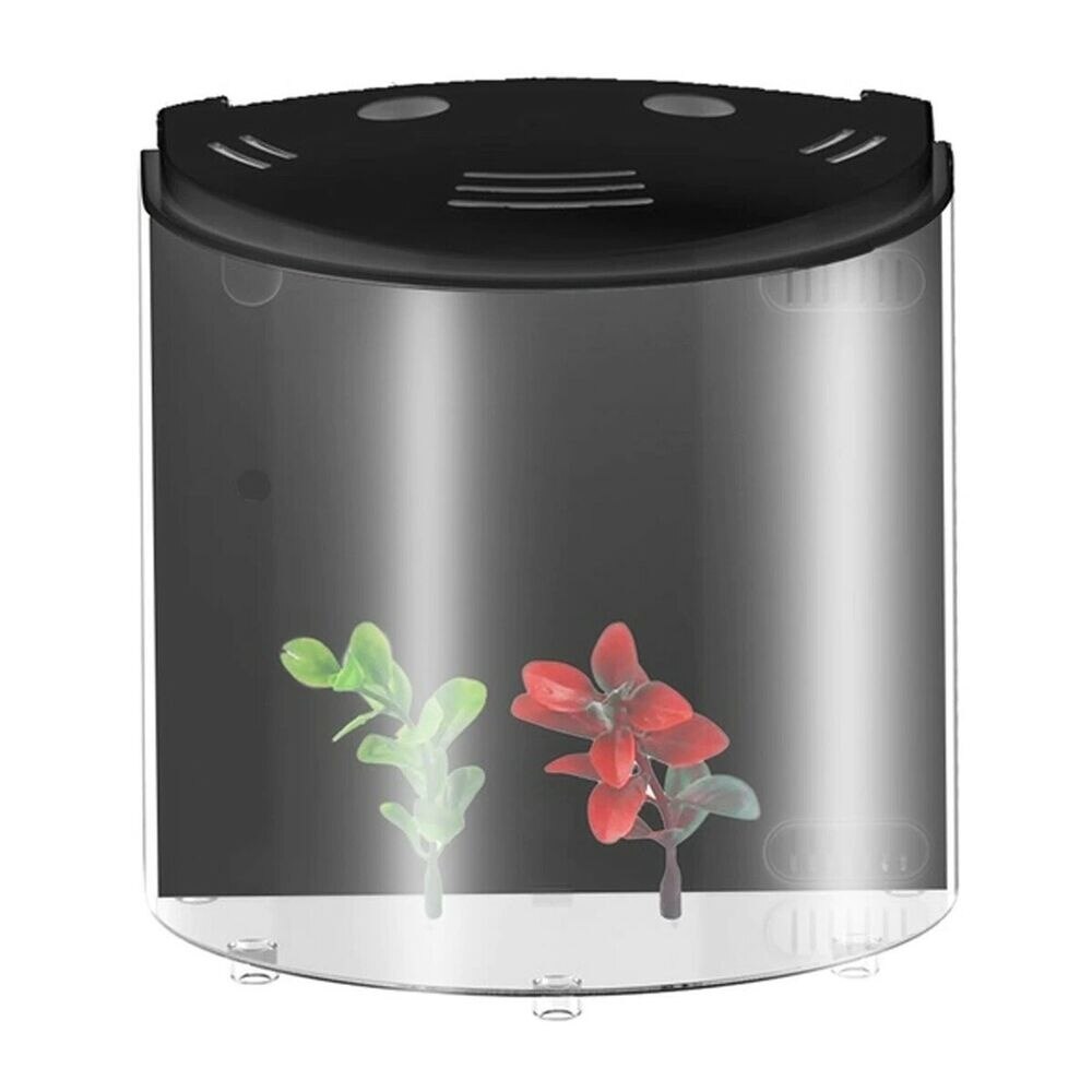 Home Office Desktop Aquarium Half Moon Large Capacity Desktop Acrylic Mini Nano Air Pump Led Light Build In Fish Tank: ats220Black